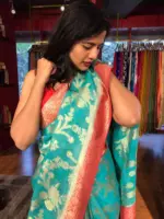 Teal Banarasi Georgette Saree with zari border - Image 4