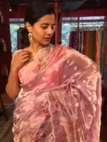 Lilac Handpainted Tissue Silk Saree with Beautiful Embroidered Florals