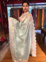Powder Blue Crushed Tissue Silk Saree with Beautiful Embroidery - Image 3