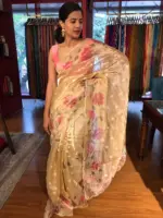 Ivory Handpainted Tissue Silk Saree with Scalloped Edging - Image 2