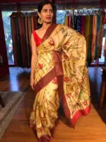 Ivory Handpainted Tussar Silk Saree - Image 2