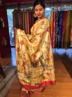 Ivory Handpainted Tussar Silk Saree - Image 4