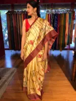 Ivory Handpainted Tussar Silk Saree - Image 3