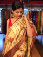 Ivory Handpainted Tussar Silk Saree - Image 5