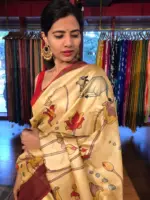 Ivory Handpainted Tussar Silk Saree - Image 6