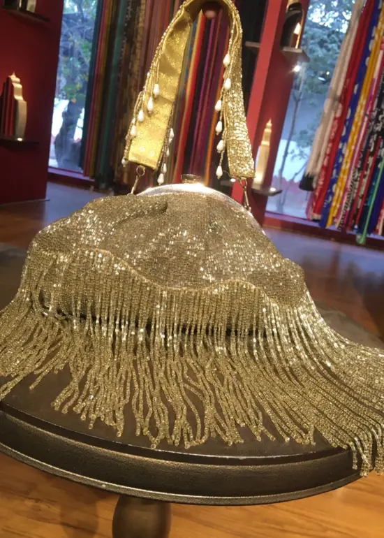 Gold Sequin Embroidered Party Bag