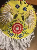 Yellow Raw Silk Bag with Hand Embroidery and Pearls - Image 3