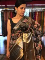 Black Organza Silk Saree with Kanchi Zari Border