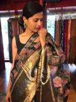 Black Organza Silk Saree with Kanchi Zari Border - Image 3