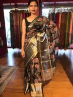 Black Organza Silk Saree with Kanchi Zari Border - Image 2