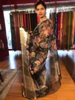 Black Organza Silk Saree with Kanchi Zari Border - Image 4