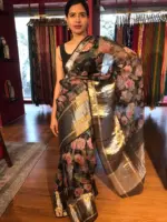 Black Organza Silk Saree with Kanchi Zari Border - Image 6