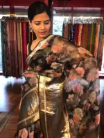 Black Organza Silk Saree with Kanchi Zari Border - Image 5