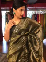 Olive Green Tissue Silk Saree with Embroidery