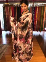 Brown Printed Crepe Silk Saree with Embroidery - Image 2