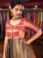 Grey Zari Woven Pleated Banarasi Silk Dress