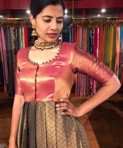 Grey Zari Woven Pleated Banarasi Silk Dress