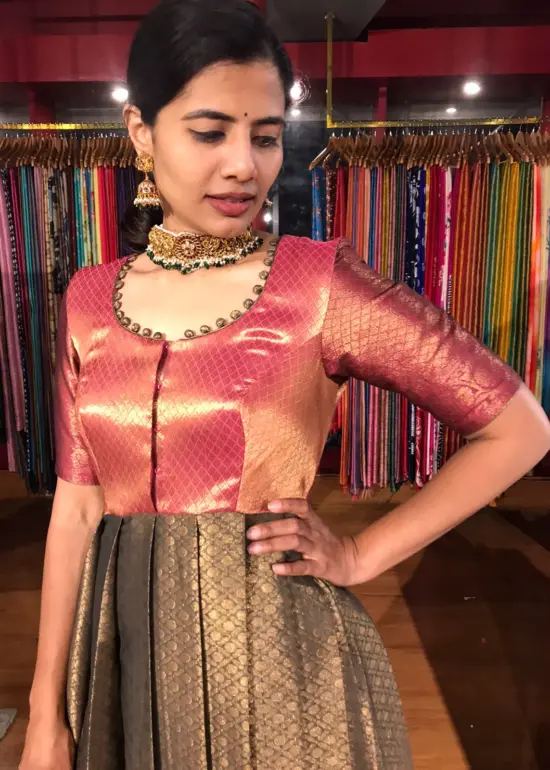 Grey Zari Woven Pleated Banarasi Silk Dress