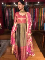 Grey Zari Woven Pleated Banarasi Silk Dress - Image 3