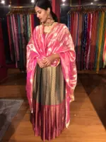 Grey Zari Woven Pleated Banarasi Silk Dress - Image 6