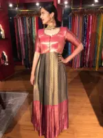 Grey Zari Woven Pleated Banarasi Silk Dress - Image 5