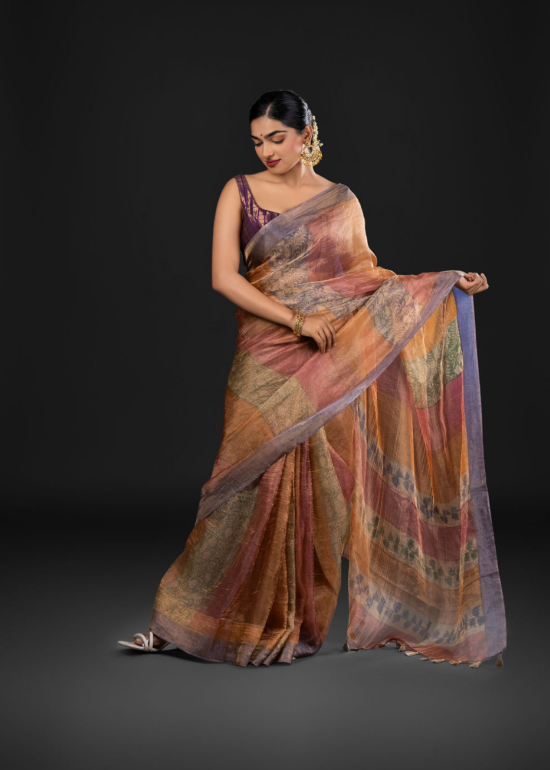 Multicolor Printed Tissue Silk Saree