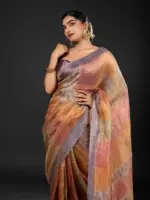 Multicolor Printed Tissue Silk Saree - Image 4
