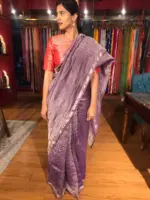 Purple Crushed Tissue Silk Saree with Gold Woven border - Image 3