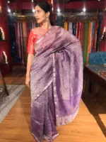 Purple Crushed Tissue Silk Saree with Gold Woven border - Image 6