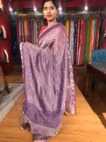 Purple Crushed Tissue Silk Saree with Gold Woven border - Image 5