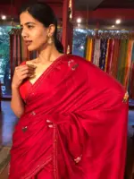 Red Embroidered Dola Silk Saree