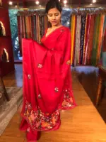 Red Embroidered Dola Silk Saree - Image 3