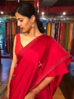 Red Embroidered Dola Silk Saree - Image 4