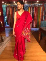Red Embroidered Dola Silk Saree - Image 6