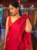 Red Embroidered Dola Silk Saree - Image 5