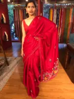Red Embroidered Dola Silk Saree - Image 7