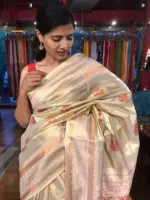 Ivory Banarasi Tissue Silk Saree with Gold Zari Border