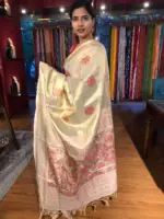 Ivory Banarasi Tissue Silk Saree with Gold Zari Border - Image 3