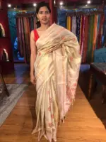 Ivory Banarasi Tissue Silk Saree with Gold Zari Border - Image 2
