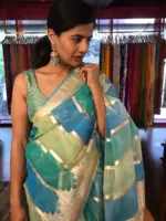 Ombre Blue Organza Silk Saree
