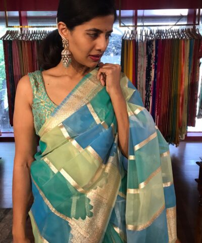 Ombre Blue Organza Silk Saree