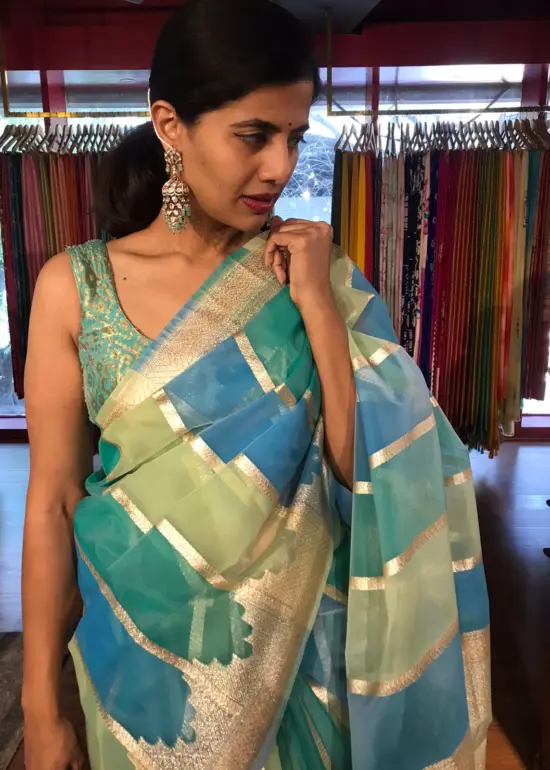 Ombre Blue Organza Silk Saree