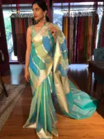 Ombre Blue Organza Silk Saree - Image 5