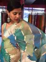 Ombre Blue Organza Silk Saree - Image 4