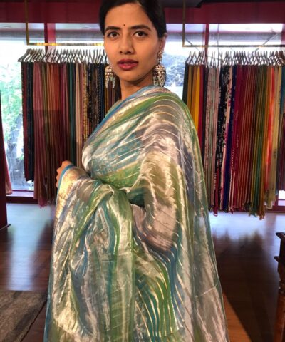 Ombre Blue Tissue Silk Saree with Gold Zari Weaves