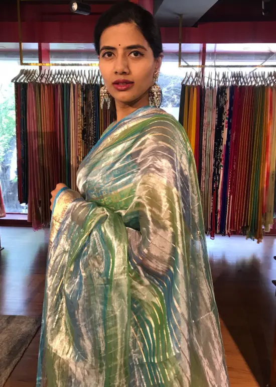 Ombre Blue Tissue Silk Saree with Gold Zari Weaves
