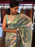 Ombre Blue Tissue Silk Saree with Gold Zari Weaves - Image 2