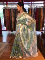 Ombre Blue Tissue Silk Saree with Gold Zari Weaves - Image 7