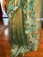 Teal Blue Crushed Tissue Silk Saree with Cutwork Embroidery - Image 8