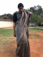 Silver Grey Printed Tissue Silk Saree - Image 6
